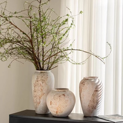 Chinese-Style Wabi-Sabi Ceramic Vase, Warm and Refined, Large Diameter, Vintage Quality, Modern Extra-Large Size, Suitable for Bedroom, Farmhouse Style, Hydroponics