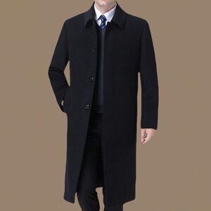 
Long cashmere coat for men, over-the-knee autumn and winter clothing, middle-aged and elderly plus velvet and thickened windbreaker, woolen woolen coat
