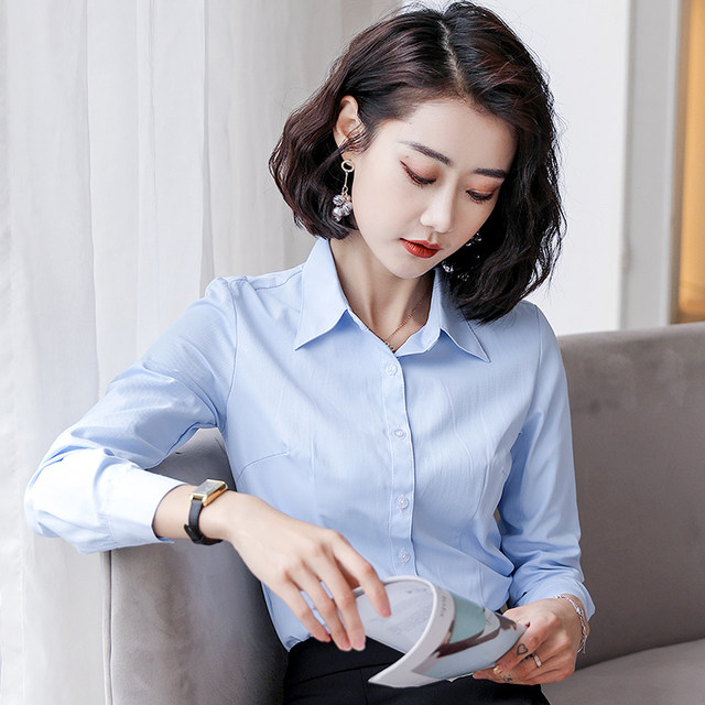 White long-sleeved shirt women 2023 spring and autumn new professional ...