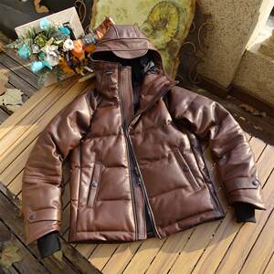 
Genuine leather down jacket [Wear between men and women] Japanese hat zipper horseshoe sleeves top layer cowhide genuine leather leather jacket