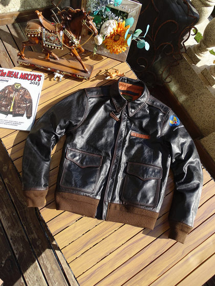 
Escape A2 flight suit wash and old American retro softened tea core small young horse leather jacket men
