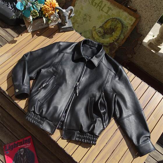 The Japanese version of the neutral retro large -profile men and women wearing couples leather clothes French sheepskin thick
