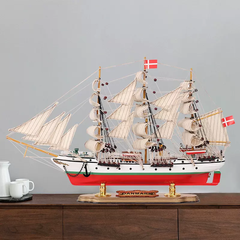 定制丹麦号实木质帆船模型摆件创意美式家居工艺品办公室玄关装饰-Taobao