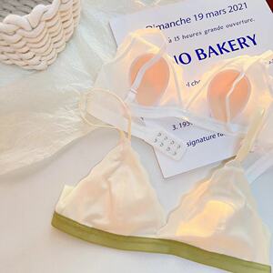 
French girl underwear women's flat small breasts without marks gathered rabbit ears triangle cup summer ringless bra