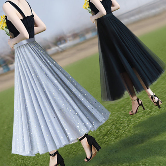 Black new net gauze skirt women's summer skirt skirt skirt small fat MM high waist temperament