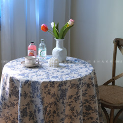 Ins style retro floral blue rose hanging cloth tablecloth