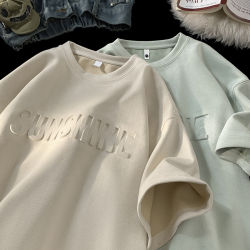 Embossed Suede Short-Sleeve 2026 New Men's T-Shirt Summer Clothing American Style Trendy High-End Loose Round-Neck Tee