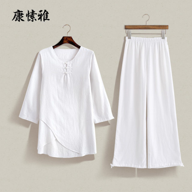 Kangya Ya Yoga clothing set female loose cotton cotton hemps white linen yoga cloth