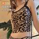 Internet celebrity ins European and American sexy black panther pattern camisole with chest pad V-neck underwear women's large size warm base short style