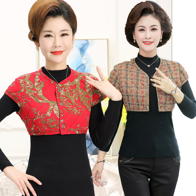 Warm vest for women short shoulder guards for warm sleeping camel lint cotton horse clip mother vest elderly round neck small hive