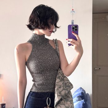 Homemade Hong Kong style retro high neck sleeveless vest for women