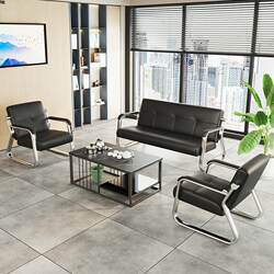 Simple Office Sofa and Coffee Table Set, Minimalist Reception Room, Small Office, Stainless Steel Three-Seater Sofa