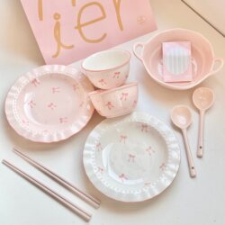 Cute Bow-Shaped Tableware for One Person, Especially Beautiful Bowls for Two People, Bowl and Plate Set, Plate, Rice Bowl
