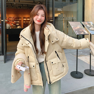 Women's clothing/women's boutique down jacket other/other white duck down 2025 winter solid color sweet hooded medium