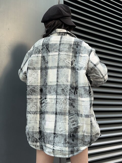 Women's loose slim plaid tops with long sleeves dovetail print thick cardigan 2024 winter new product trend