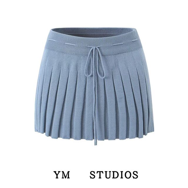 French ins sexy versatile women's high waist strap stretch solid color sweater skirt pleated skirt short skirt