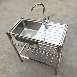 Stainless Steel Kitchen Sink with Double Bowl, Sink Stand, Dishwashing and Face Washing Station, Countertop Shelf