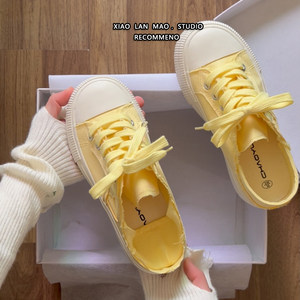 
Canvas shoes for women 2026 summer new lemon yellow original love sneakers half-drag slip-ons lazy shoes two-wear shoes