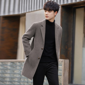 
Cashmere Woolen Coat Men's Winter New Korean Style Mid-Length Casual Thickened Woolen Double-Side Woolen Suit Jacket