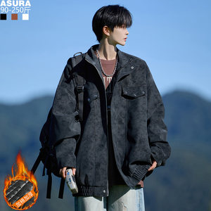 
Thick quilted tie-dye retro PU leather work jacket men's plus size plus size trendy fat man loose jacket spring 2026