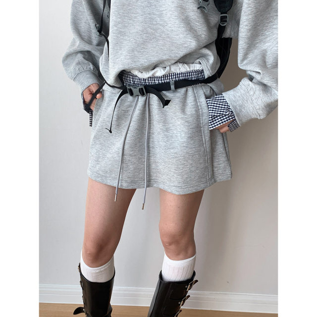 AMBOSC autumn new product simple leisure sports solid colors lace -up skirt female A -character relaxation sweater skirt