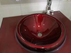 Countertop Basin Semi-Embedded Wash Basin Round Single Basin Countertop Basin Bathroom Wash Basin Tempered Glass Wash Basin