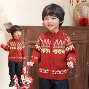 
Nordic style ~ reserved children's sweaters knitted cardigans boys and girls New Year's red clothes New Year's Day clothes