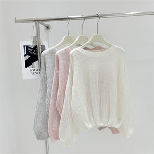 
Korean order autumn clothing new round neck loose slightly see-through mohair wool sweater sweater pullover bottoming shirt