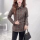 European-style simple and fashionable plaid shirt for women French lapel long-sleeved top loose design button-down shirt