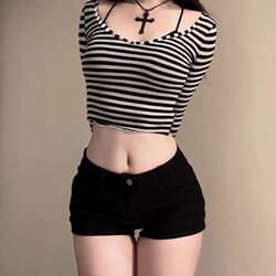 Black Butt-Lifting Denim Shorts, Low-Waisted, Slightly Chubby, Ultra-Short, Stretchy, American-Style, Tight-Fitting, Summer Slimming Hot Pants, Trendy