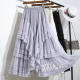 Gray black ears with lace spliced ​​mesh cake skirt for women 2025 spring and summer design puffy princess long skirt
