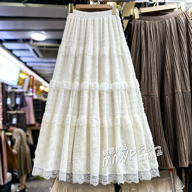 Spring beautiful long white lace tulle skirt cake skirt women's 2025 new skirt skirt long skirt
