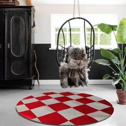 Round Geometric Plaid Handmade Acrylic Carpet for Living Room, Bedroom, Model Room, Study, Cloakroom, Checkerboard Floor Mat