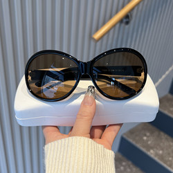 Retro Brown Sunglasses for Women, Large Frame, Face-Slimming Sunglasses, Trendy, Simple, Versatile, Driving, High-End, Uv Protection