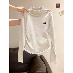 Unique and Beautiful Half-High Collar Top for Women, 2025 New Popular Style, Thick Autumn and Winter Inner Layer with Fleece, Can Be Worn Outside