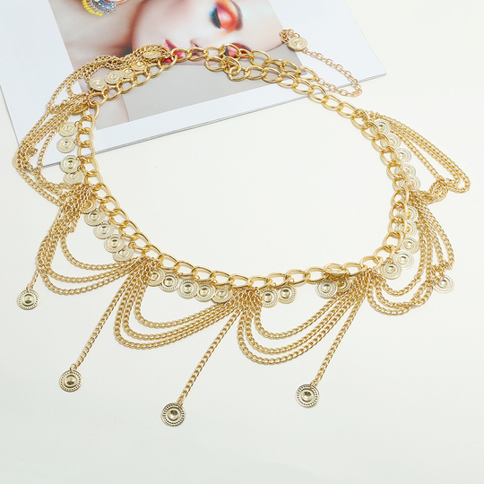Bohemian Waist Chain - Golden Coin Tassel Belt for Women display picture 1