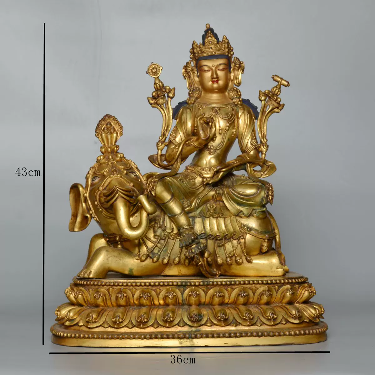 西藏古董老佛像普贤菩萨鎏金佛像密宗铜鎏金收藏纯