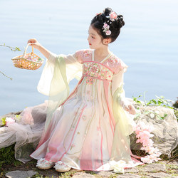 Hanfu Girls' Dress Children's Traditional Chinese Style Tang Suit Spring Long-Sleeved Ancient Style Elegant Princess Dress Performance Costume New Model
