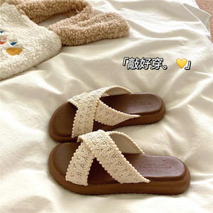 
Bohemian island style ~! French gentle ins thick-soled slippers for women in summer wear anti-slip beach flip flops