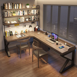 Solid Wood Corner Desk with Bookshelf Integrated for Home Use in Bedroom, L-Shaped Computer Desk, Corner Office Desk, Study Desk, Workbench