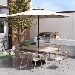Outdoor Courtyard Table and Chairs Leisure Villa Outdoor Open-Air Garden Set with Parasol, Waterproof and Sun-Resistant Combination