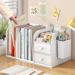 College Student Desktop Drawer-Type Bookshelf Storage Dormitory Stationery Organizer Book Stand Desk Book Storage Rack Storage Box