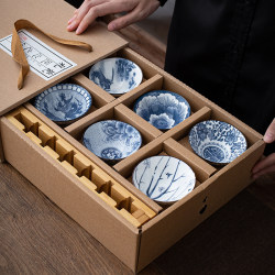 Blue and White Conical Cup Tea Cup with Cup Holder Gift Box Tea Set Ceramic Vintage Tea Bowl Chinese Tea Cup Tasting Cup