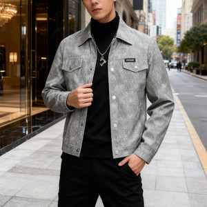 
Autumn and winter fashion American retro men's leather jacket lapel slim high street handsome high-end trendy leather jacket