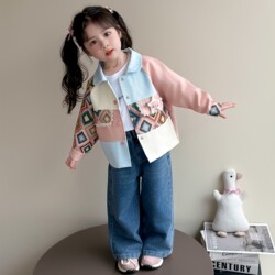 Girls' Spring and Autumn Thin Baseball Jacket, Children's Trendy Color-Blocked Spring Coat, Little Girl's Trendy Spring Top