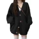 2024 new lazy style sweater top black v-neck mid-length cardigan sweater jacket autumn and winter women's large size