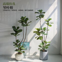 High-End Light Luxury Artificial Green Plant Fiddle Leaf Fig Tree for Hotel, Guesthouse, Living Room, Floor-Standing Home Decor, Decorative Landscape Tree