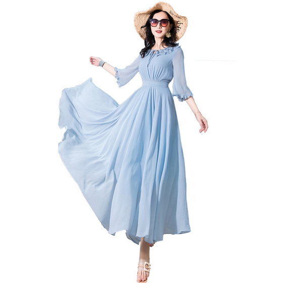 
Shadian long dress 2026 summer chiffon slim fit and slim fairy long skirt with elegant beach skirt