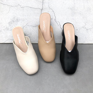 
Foreign trade cabinet clearance processing for women's slippers in spring, thick-heeled cowhide, wearing women's half-slippers, lazy shoes