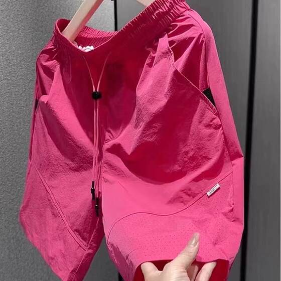 Summer ice silk quick-drying shorts men's trendy American work style five-point pants thin breathable mesh sports and casual mid-trousers